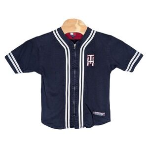 Tommy Hilfiger Athletics Full Zip Up Jersey Shirt Medium Ringer Vintage 90's Y2K